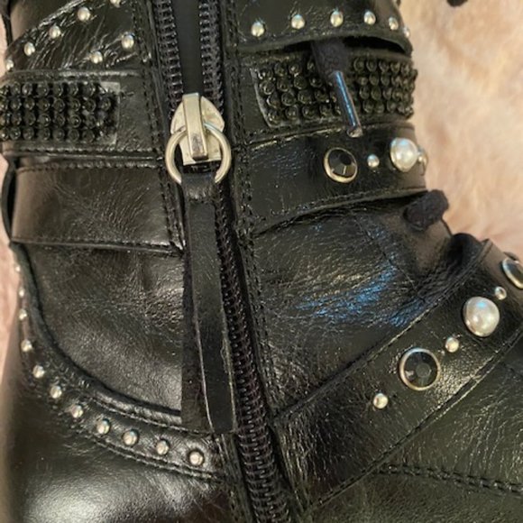 Zara Rhinestone & Pearl Combat Boots Size 7 - Picture 6 of 6